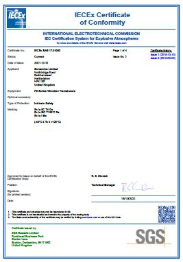 IECEx Certificate for PZ Vibration Transducers (PZS / PZV / PZDC)